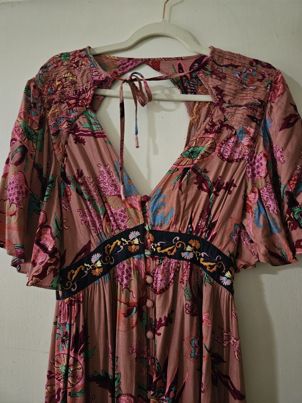 Bohemian Pink Floral Button-Front Dress